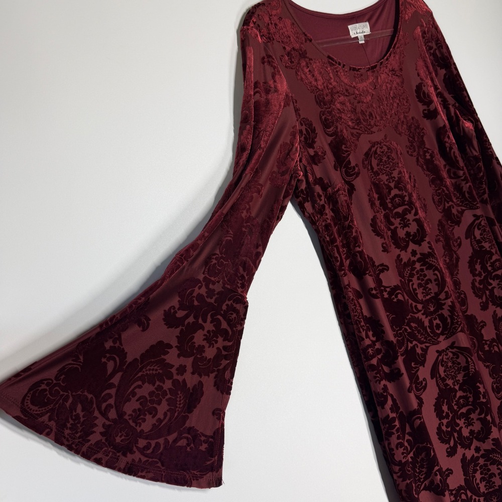 Signature by Robbie Bee Burnout Velvet Damask Bell Sleeve Dress XL - Picture 7 of 16